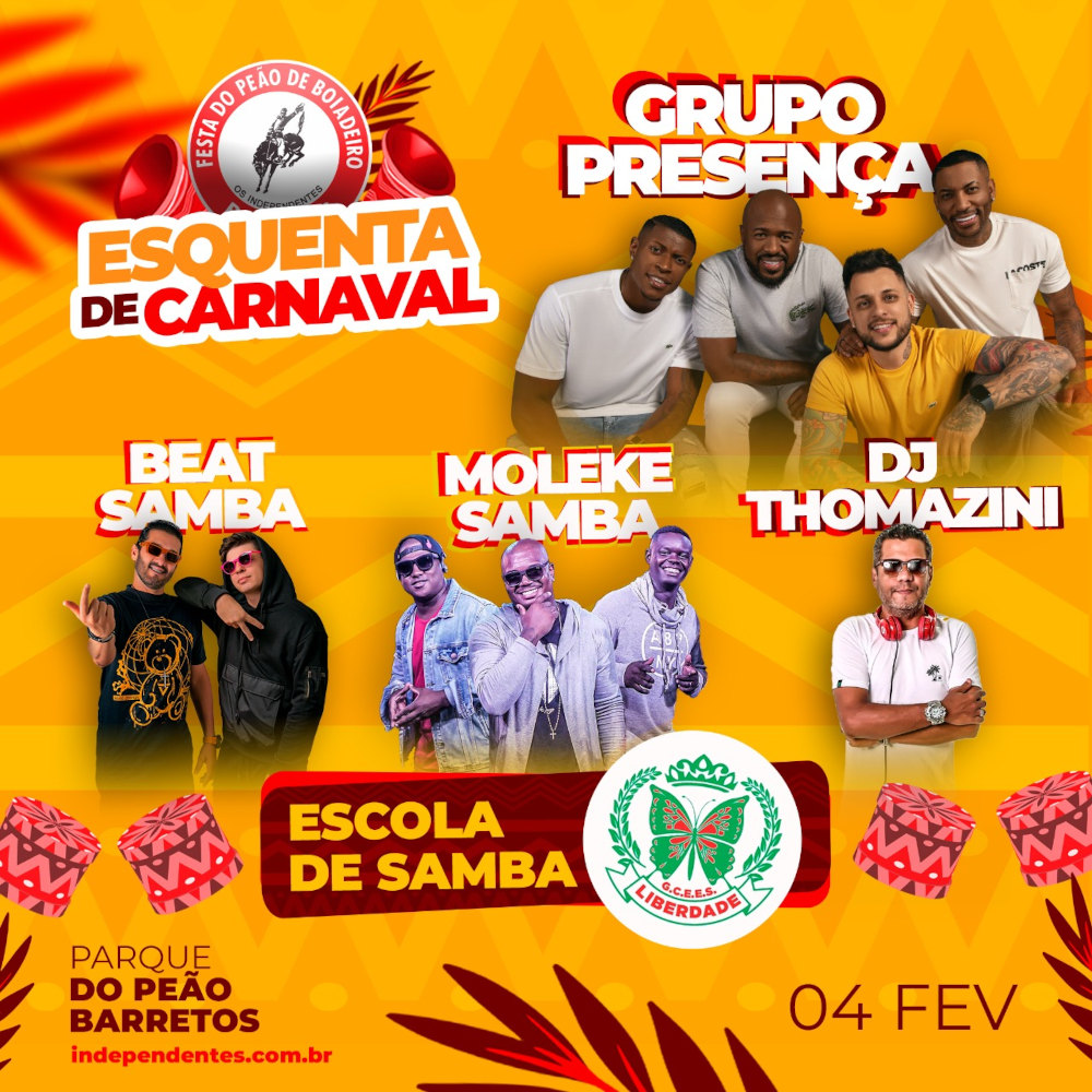 Parque do Peão terá Esquenta de Carnaval no dia 04 de fevereiro