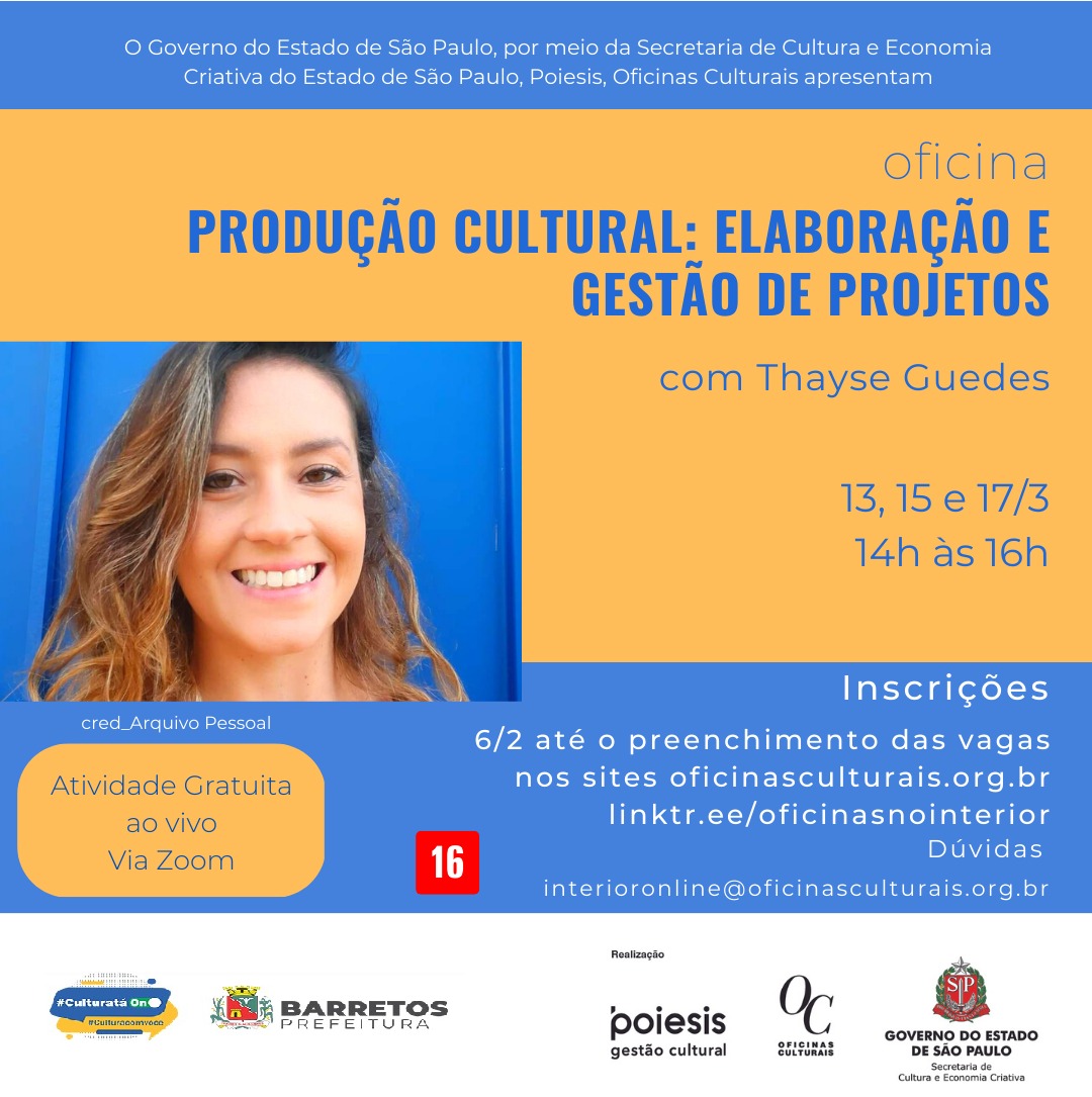 Barretos recebe curso Produção Cultural: Elaboração e Gestão de Projetos