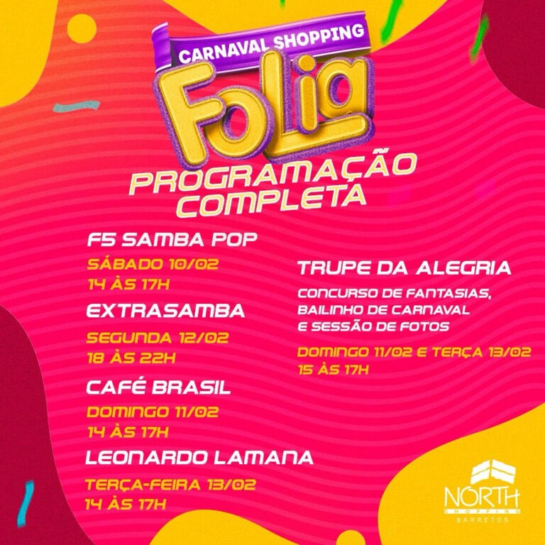 O North Shopping divulga a programação Carnaval Shopping Folia 2024