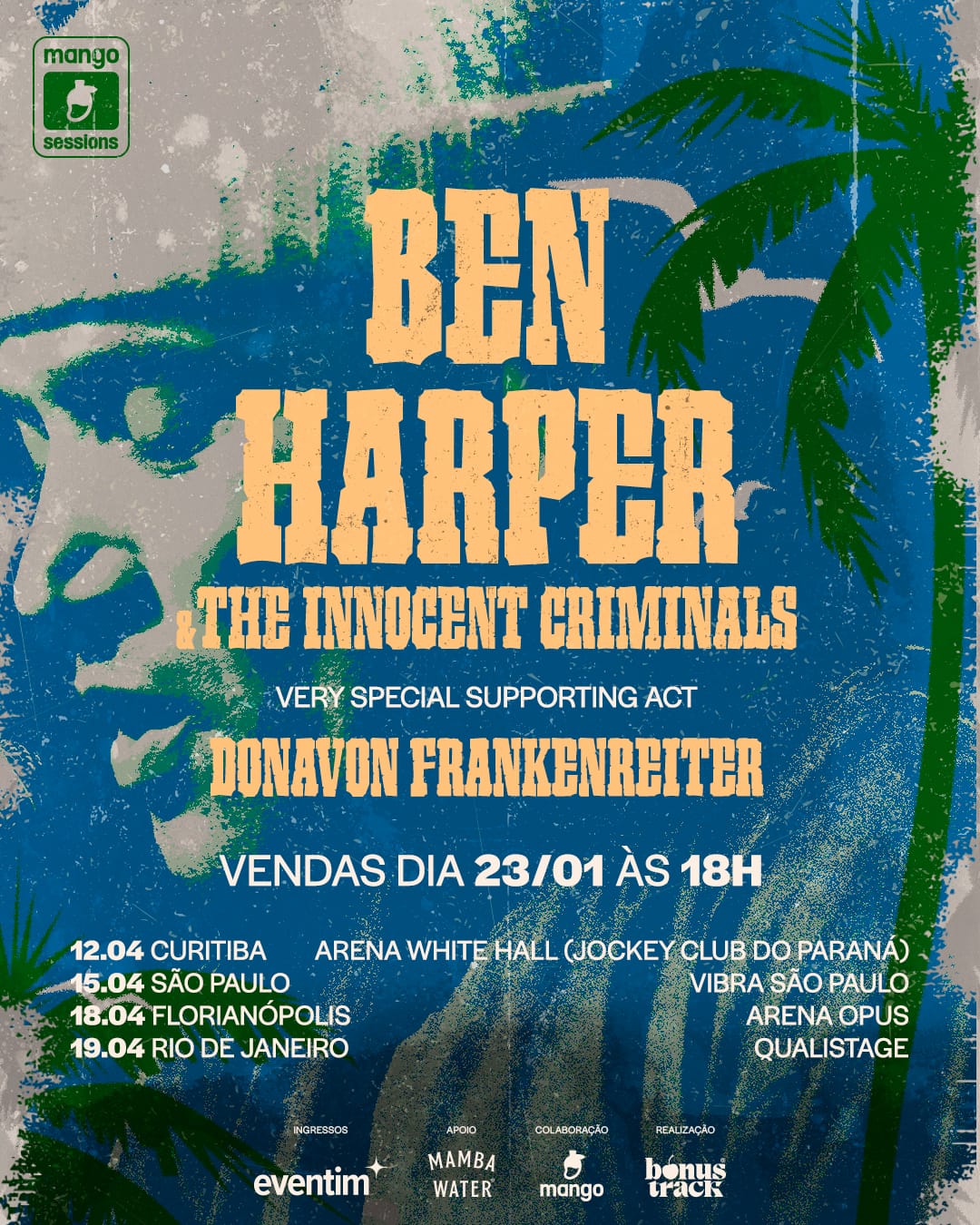 Ingressos à venda para show de Ben Harper & The Innocent Criminals e Donavon Frankenreiter 